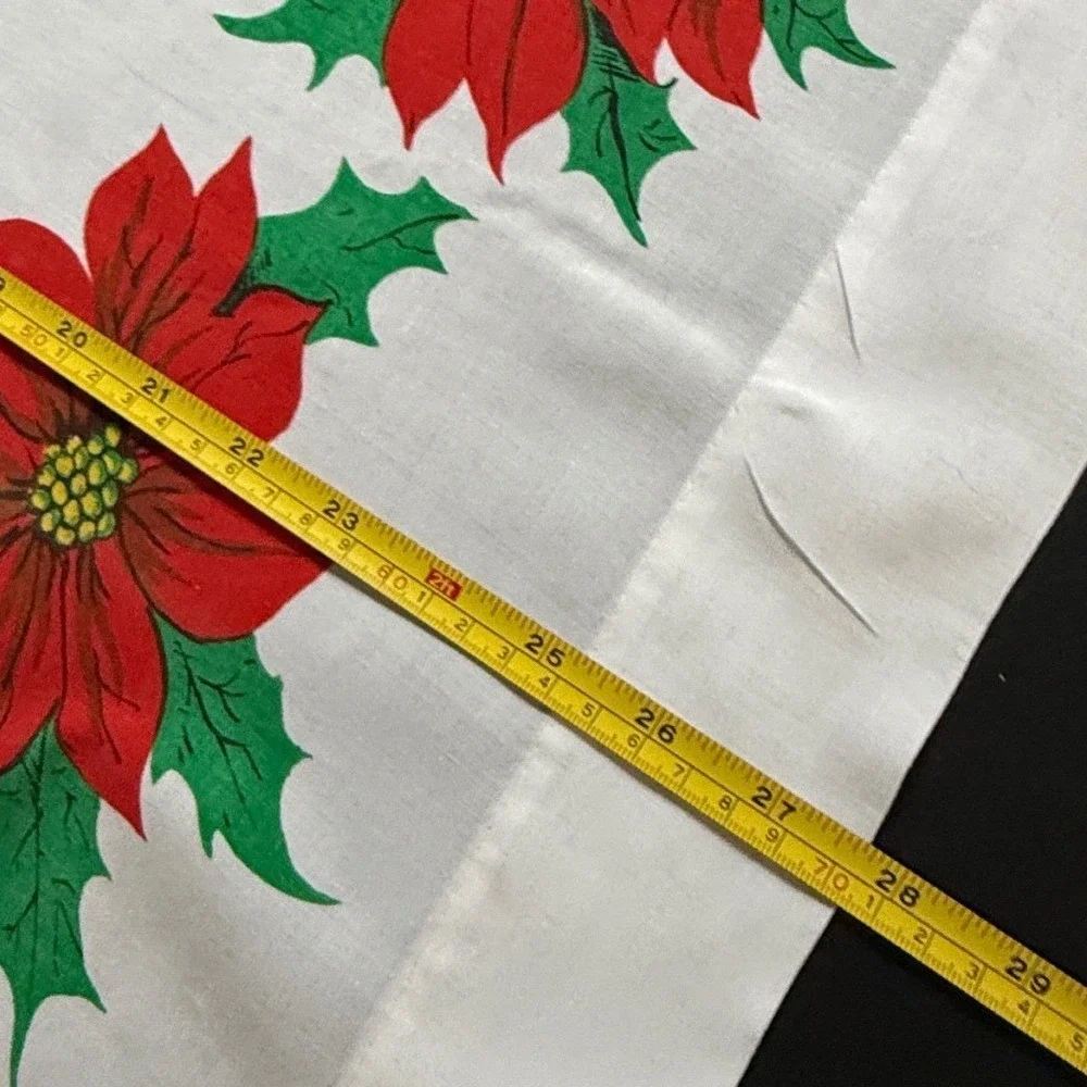 Vintage Christmas Poinsettia Cafe Curtains White Ornaments Made in Japan MCM